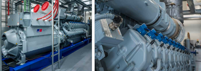 Industriell mtu-gasmotor i anläggning och närbild av mtu-motorkomponenter. Industriell mtu-gasmotor i anläggning och närbild av mtu-motorkomponenter.