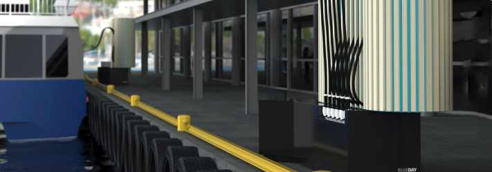 Närbild av en laddningsstation för elfärjor i en modern hamn. Närbild av en laddningsstation för elfärjor i en modern hamn.